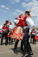 The folk costume of kroje, seen in Vlčnov, Moravia