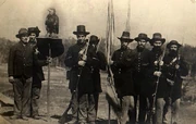 The Eagle Regiment at Vicksburg July 1863. L-R - Ed Homaston, CD Gorman, Old Abe the Screaming War Eagle, Ambrose Armitage.