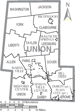 Map of Union County Ohio With Municipal and Township Labels