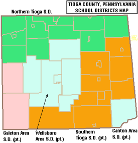 Map of Tioga County, Pennsylvania Public School Districts