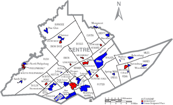 Map of Centre County Pennsylvania With Municipal and Township Labels