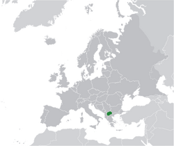 Location of  Republic of Macedonia  (green) on the European continent  (dark grey)  —  [Legend]