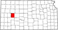 Map of Kansas highlighting Lane County