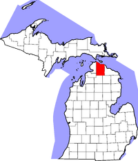 Map of Michigan highlighting Cheboygan County