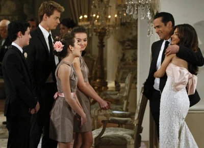 Newlyweds greeted by Molly, Kristina, Michael Corinthos, and Morgan Corinthos (2011)