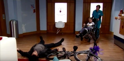 Franco Baldwin amuses cousin Jake by "falling" off a bike (2016)