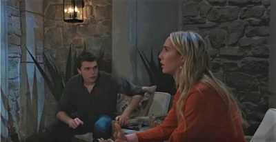Cameron and Josslyn chat on the deck of the Beach House (2021)