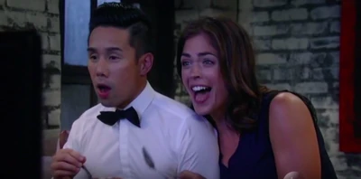 Britt and Brad laugh at Maxie falling