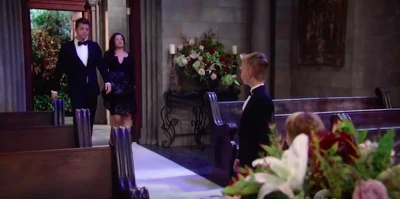 Sakey arrive at the chapel for Elizabeth and Jake's wedding