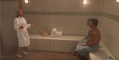 Nina interrupts Chillow in the sauna at the Metro Court. (2019)