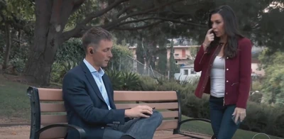 Valentin Cassadine and Anna surveil his father Victor in the park (2022)