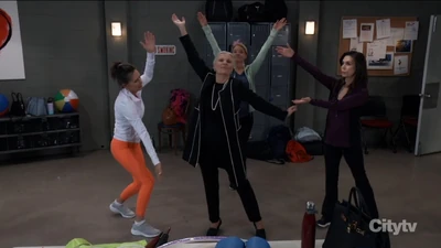 Tracy Quartermaine, Anna Devane, Felicia Scorpio and Lucy rehearse