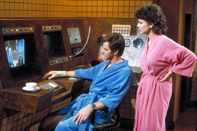 At the in-home WSB computer (1985)