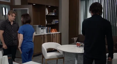 Elizabeth takes Aiden and Lucky to a conference room to talk privately (2024)