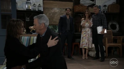 Dante Falconeri, Olivia, and Ned Quartermaine witness the "Rolly" reunion (2022)