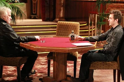 Luke and Lucky at a gambling table on The Haunted Star (2010)