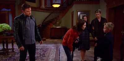 Jake with his parents, cousin, Michael and Sabrina after he finds out about Helena