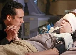 Michael with his dad after surgery