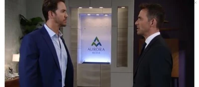 Then-COO Peter August and Valentin Cassadine at the Aurora Media office