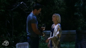 Toasting to the anniversary of the first night they spent together