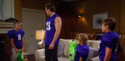 Jake, Cameron, Aiden and Jason dressed as football players for Halloween