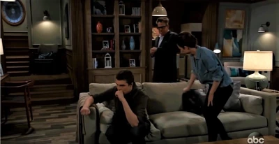 Cameron, Scott, and Elizabeth in the living room (2021)