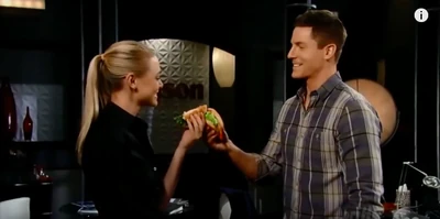 Sharing a turkey burger on Thanksgiving