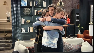 Elizabeth sees her sons hug as Cameron goes off to college (2023)