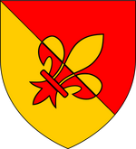 Perbend-gules-or-fleurdelis-inbendsinister-counterchanged