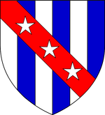 Paly6-argent-azure-bend-gules-mullets3-argent