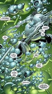 The numerous colony of Omicron nanites as they defend their host, Rex.