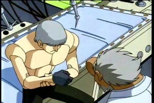 Albert's cybernetic body and machine gun hand