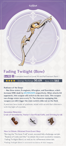 Genshin Impact Fading Twilight bow Ascension materials, stats, Refine  ability, who should use Fading Twilight