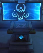 Plinth with the ability to switch a mechanism On/Off, marked by clearance indicator still visible after unlock