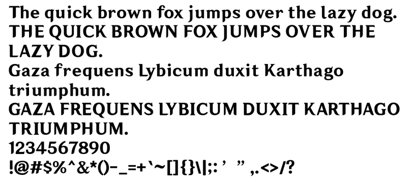 A demonstration of Genshin's font displaying example text, such as "The quick brown fox jumps over the lazy dog," numbers, and symbols.