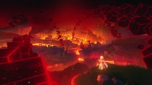 The Traveler's Sibling (depicted: Lumine) witnesses Khaenri'ah's destruction