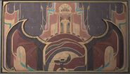 Mural depiction of Xiuhcoatl being defeated by Xbalanque