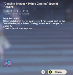 Prime Gaming, Genshin Impact Wiki
