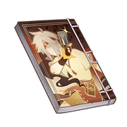 A book cover depicting a silver-haired man wielding a Genius Invokation TCG card