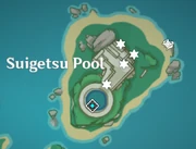 水が部分的に下がったときの4つの木匣の位置。