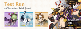 Test Run - Character Trial Event Arataki Itto-Shinobu-Chongyun-Gorou