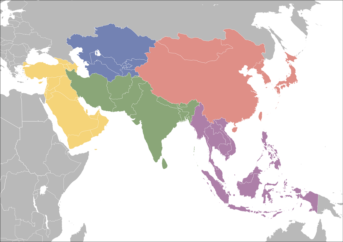 Восточные регионы карта. Регионы Азии Юго-Западная Восточная и Центральная Азия. Субрегионы зарубежной Азии Юго Восточной. Субрегиональное деление Азии. Субрегионы зарубежной Азии.