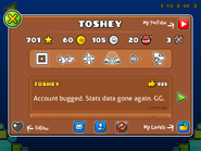 The profile of ToshDeluxe's current account named Toshey