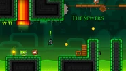 Sixth new screenshot, a Platformer level from previous sneak peeks with text reading "The Sewers" in a new font added.