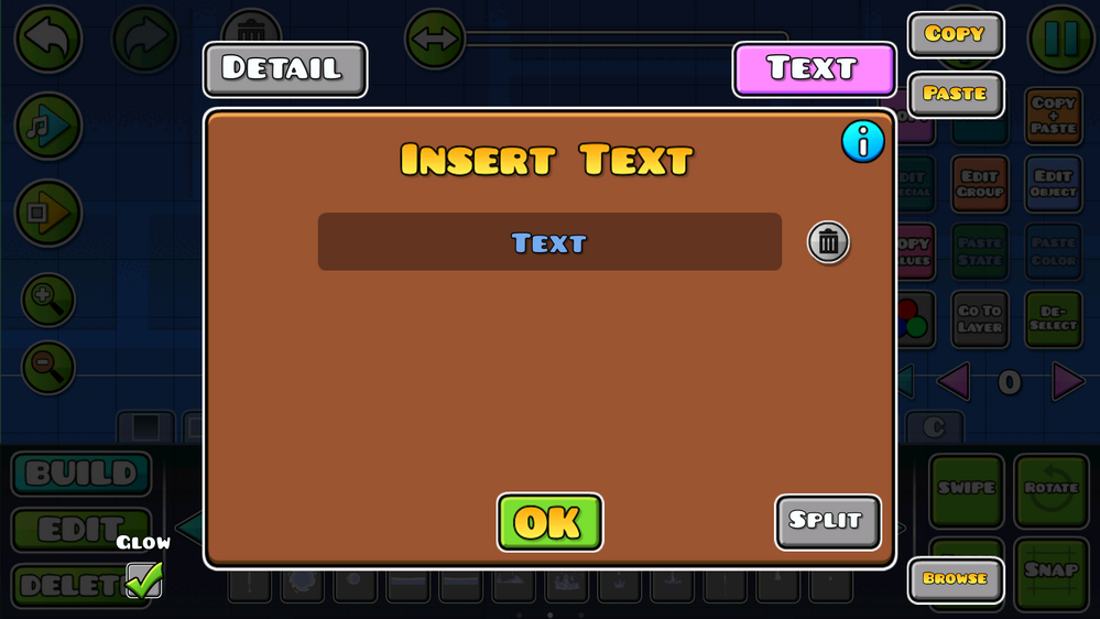 Text setup menu