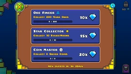 The Quest Menu, showing what things to collect in order to achieve it.
