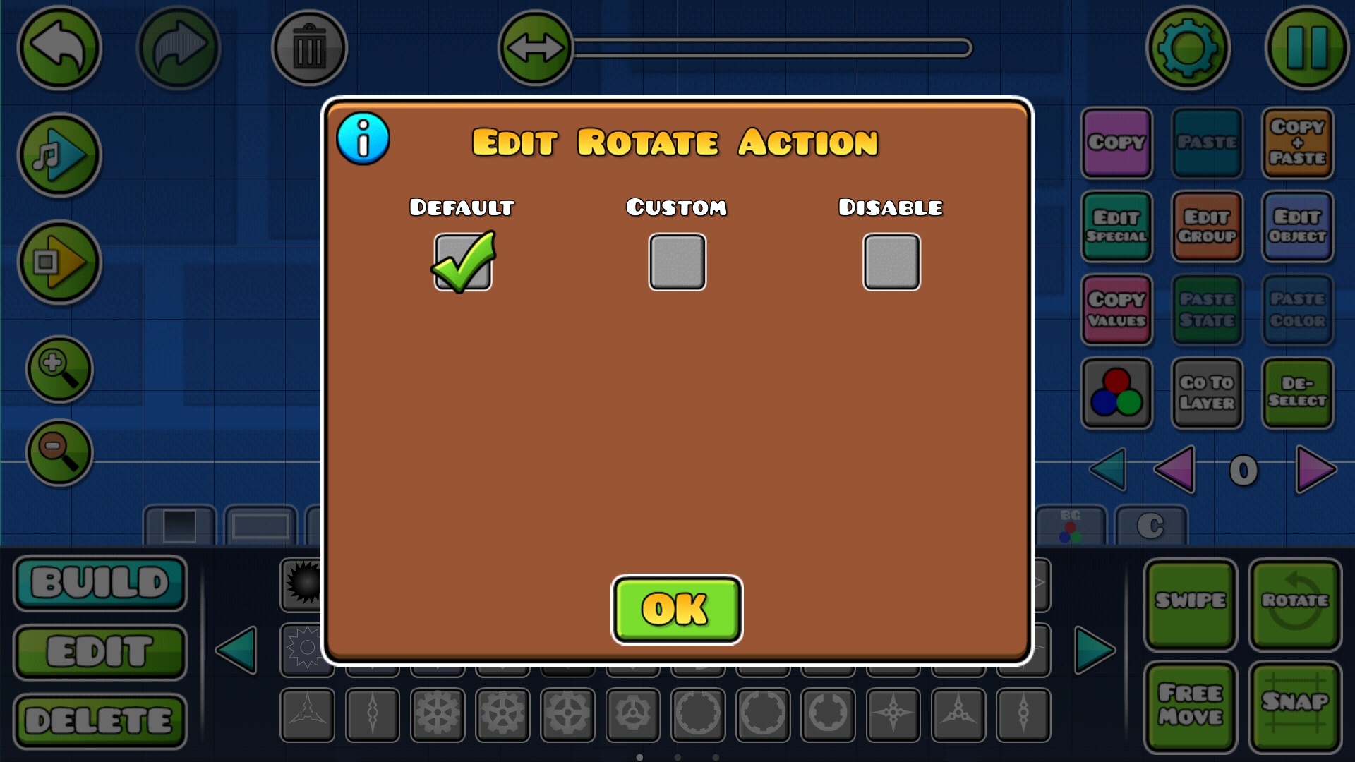 Rotate Action edit menu