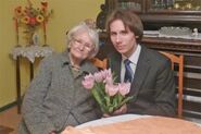 Juniewicz shortly before her 110th birthday in 2016, pictured with GRG Poland correspondent Waclaw Jan Kroczek