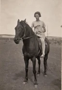 Fawcett (aged 13) riding a horse on 3 March 1926