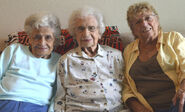 Elsie Martin (aged 107), with her daughters, Judy Priami (aged 85) and Shirley Hollyer (aged 78).